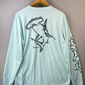 David DunLeavy Performance T-shirt Men's XL Hammerhead Shark Deco Artic Blue EUC